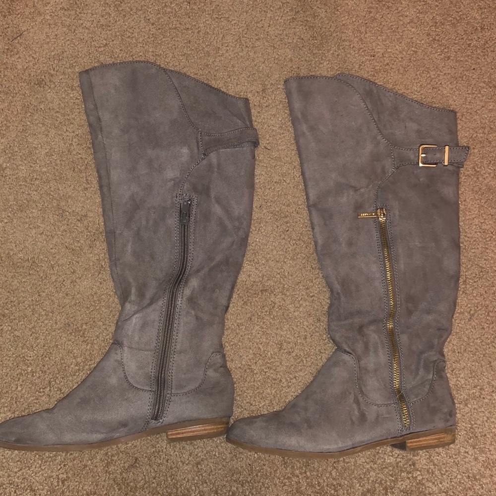 Express, grey, knee high boots